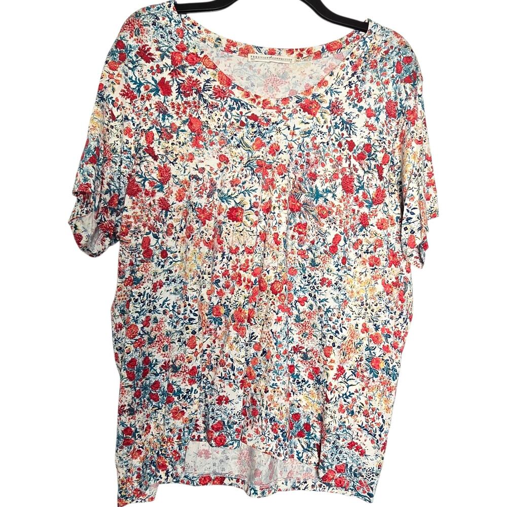 Peruvian Connection Womens XL Pima Cotton Blouse Shirt Floral White Cottage Boho